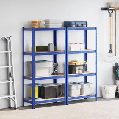 Opbergrekken 4-laags 2 st staal & bewerkt hout blauw - thumbnail