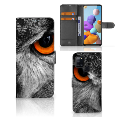 Samsung Galaxy A21s | Telefoonhoesje | Met pasjeshouder | Uil