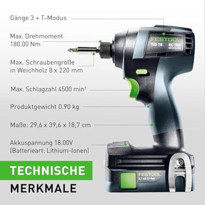 Festool TID 18 HPC 4,0 I-Plus Accu slagschroevendraaier 180Nm 18V 4.0Ah in Systainer - 576482 - thumbnail
