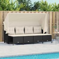 5-delige Loungeset met kussens poly rattan zwart - thumbnail