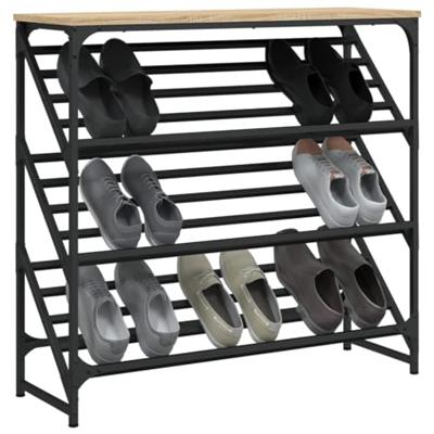 VidaXL Schoenenrek 90x30x85 cm bewerkt hout sonoma eikenkleurig VidaXL Schoenenrek 90x30x85 cm bewerkt hout sonoma eikenkleurig