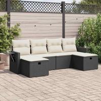 6-delige Loungeset met kussens poly rattan zwart - thumbnail