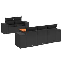 6-delige Loungeset met kussens poly rattan zwart - thumbnail