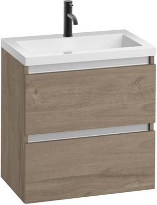 Saqu Gaia ondiep badmeubel incl. glans witte wastafel 60x40x64cm toffee - aluminium greeplijst