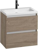 Saqu Gaia ondiep badmeubel incl. glans witte wastafel 60x40x64cm toffee - aluminium greeplijst - thumbnail