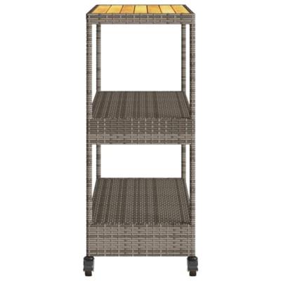 Keukentrolley 3-laags poly rattan en massief acaciahout grijs