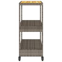 Keukentrolley 3-laags poly rattan en massief acaciahout grijs - thumbnail