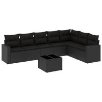 8-delige Loungeset met kussens poly rattan zwart - thumbnail