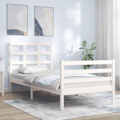 Bedframe met hoofdbord massief hout wit 90x200 cm