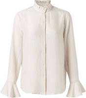 Blouse with ruffled neck pale peach dessin - thumbnail