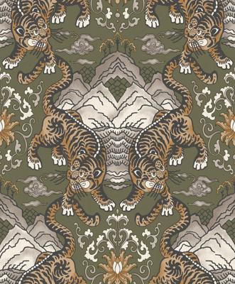 Dutch Wallcoverings Khalili - Tora Khaki - Groen/Oranje