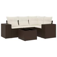 5-delige Loungeset met kussens poly rattan bruin - thumbnail