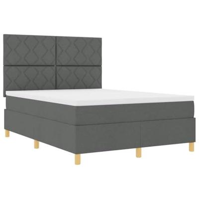 Boxspring Bed met Matras & LED Donkergrijs 140x200 cm Stof