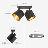 Jimmy LED Plafondspot - 2 spots - Kantelbaar - Draaibaar - Zwart/Goud - E14 fitting - IP20 voor binnen - Textiel spot - thumbnail