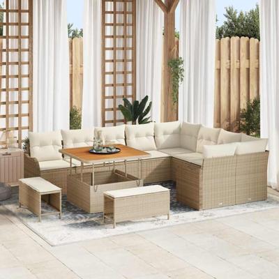 Tuinbankenset met kussen 12 pcs Beige poly rattan