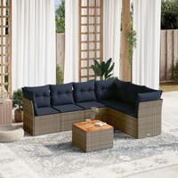 7-delige Loungeset met kussens poly rattan grijs - thumbnail