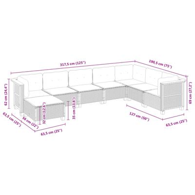 8-delige Loungeset met kussens poly rattan beige - thumbnail