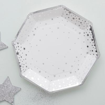 Witte Bordjes met Zilveren Sterren (8st)