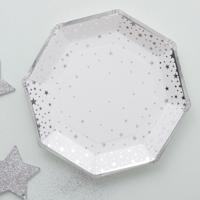 Witte Bordjes met Zilveren Sterren (8st) - thumbnail