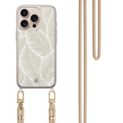 iPhone 16 Pro Max hoesje met beige koord - Palm leaves beige iPhone 16 Pro Max hoesje met beige koord - Palm leaves beige