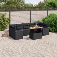 8-delige Loungeset met kussens poly rattan zwart - thumbnail