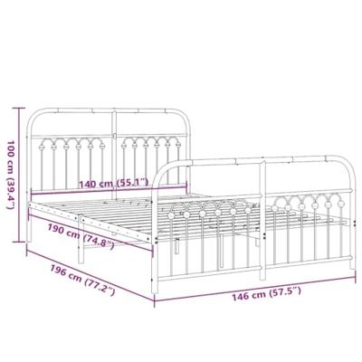 Bedframe met hoofd- en voeteneinde metaal wit 140x190 cm