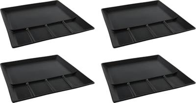 Barbecueborden / Fondueborden / Gourmetborden - 5 vakken - Zwart - 24 x 24 cm - 4 stuks