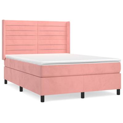 Boxspring met matras fluweel roze 140x190 cm