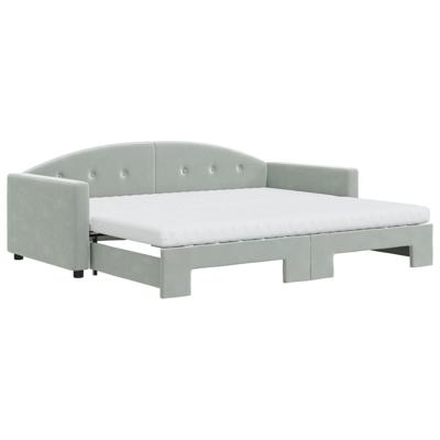 Slaapbank onderschuifbed matrassen 90x200 cm fluweel lichtgrijs