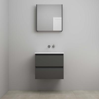 On-Line Badkamermeubelset - 60 cm - Voorgemonteerd - Acryl Wastafel - zonder Kraangat - Spiegelkast - Mat Antraciet