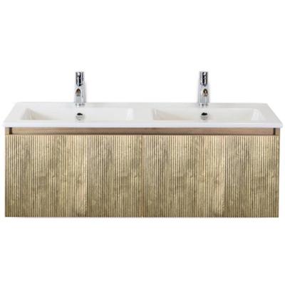 Frozen 3D Badmeubelset 120 cm - Greeplijst in Kleur - French Oak - Keramische Wastafel Wit Dubbel 2 Kraangaten