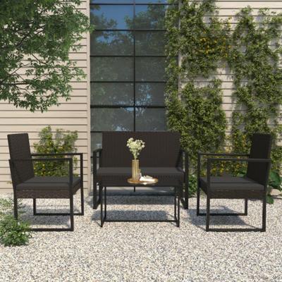 4-delige Loungeset met kussens poly rattan zwart 4-delige Loungeset met kussens poly rattan zwart