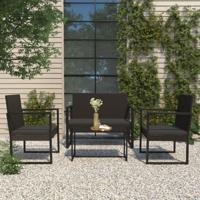 4-delige Loungeset met kussens poly rattan zwart - thumbnail