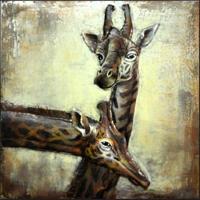 Schilderij - Metaalschilderij - Giraffen, 100x100cm, 3D schilderij - thumbnail