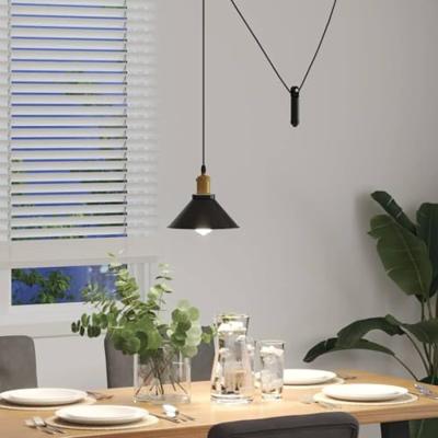 Hanglamp in hoogte verstelbaar E27 22 cm metaal glanzend zwart Hanglamp in hoogte verstelbaar E27 22 cm metaal glanzend zwart