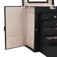 VidaXL Sieradendoosje 6-laags met spiegel afsluitbaar zwart - thumbnail