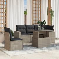 6-delige Loungeset met kussens poly rattan lichtgrijs - thumbnail