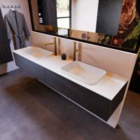 Badkamermeubelset Mondiaz Erin 200 cm met 2 Lades met RIDGE Wastafel Dubbel Talc met 2 kraangaten Greeploos Mat Dark Brown - thumbnail