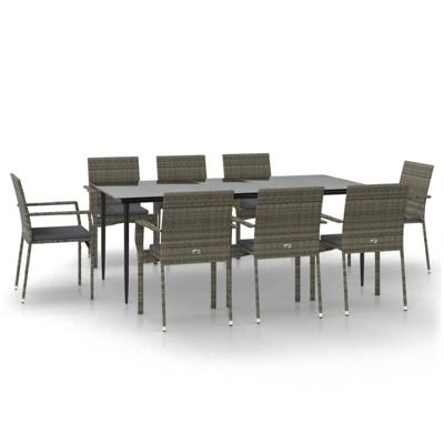 9-delige Tuinset met kussens poly rattan zwart en grijs
