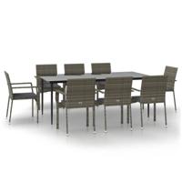 9-delige Tuinset met kussens poly rattan zwart en grijs - thumbnail