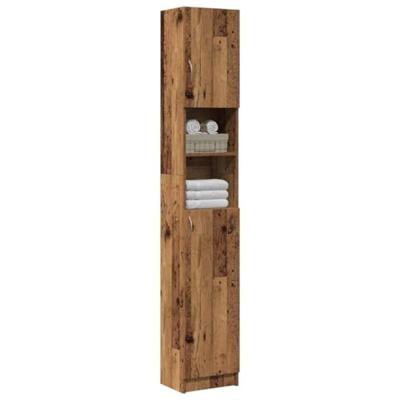Badkamerkast 32x25,5x190 cm bewerkt hout oud houtkleurig