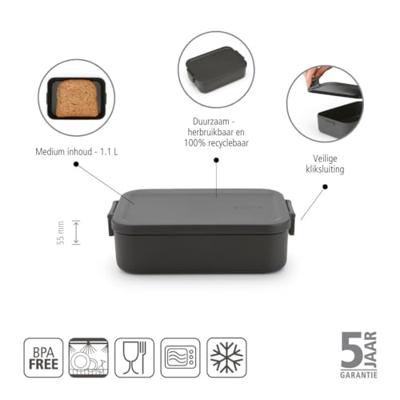 Brabantia Make & Take lunchbox medium, kunststof dark grey - thumbnail