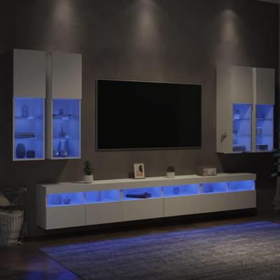 7-delige Tv-wandmeubelset met LED-verlichting wit