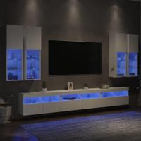 7-delige Tv-wandmeubelset met LED-verlichting wit - thumbnail