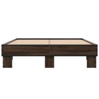 Bedframe bewerkt hout metaal bruin eikenkleur 120x190 cm - thumbnail