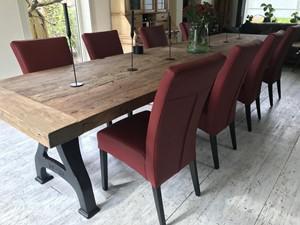 Set van 8 leren eetkamerstoelen - met houten poten - rood leer - Echt leer, Landelijk, ontdek de vele Leersoorten en Kleuren bij ShopX