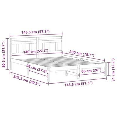 Bedframe met hoofdeinde Bruin 140 x 200 cm Grenenhout