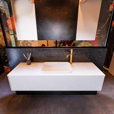 Badkamermeubelset Mondiaz Erin 150 cm met 1 Lade met RIDGE Wastafel Midden Talc met 1 kraangat Greeploos Mat Cale