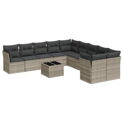 11-delige Loungeset met kussens poly rattan lichtgrijs
