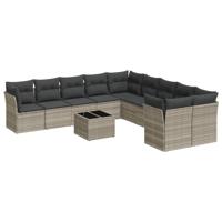 11-delige Loungeset met kussens poly rattan lichtgrijs - thumbnail